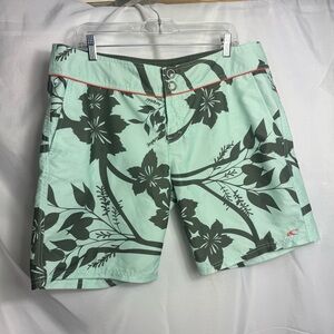 O’Neill Women’s Green Floral Button/Zip Embroidered Board shorts Sz. 13 Y2K 36”